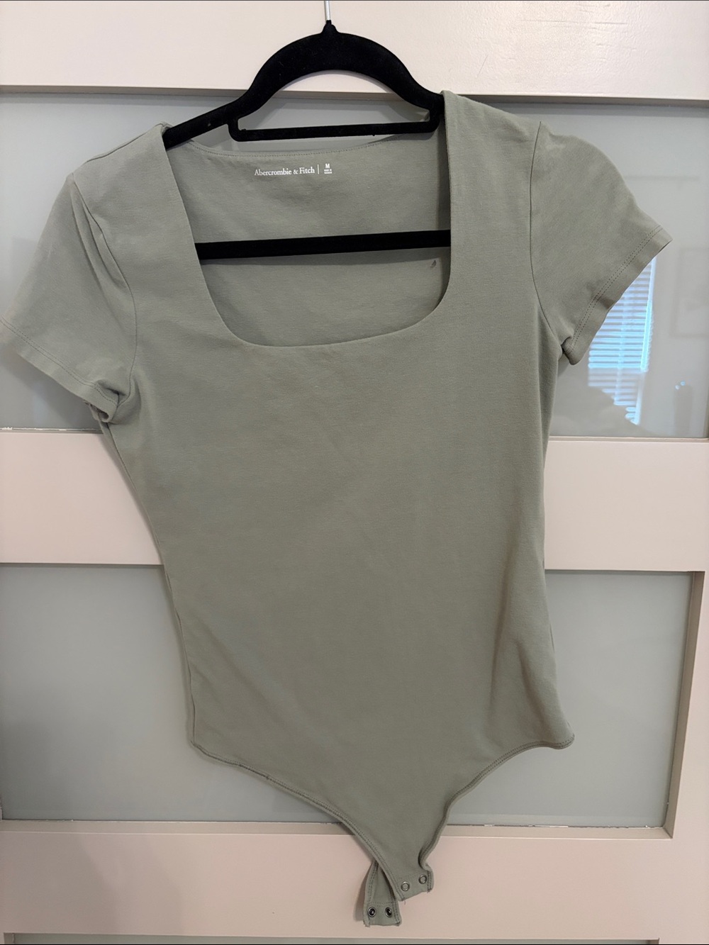 Abercrombie & Fitch Sage Green Square-Neck Short Sleeve Bodysuit